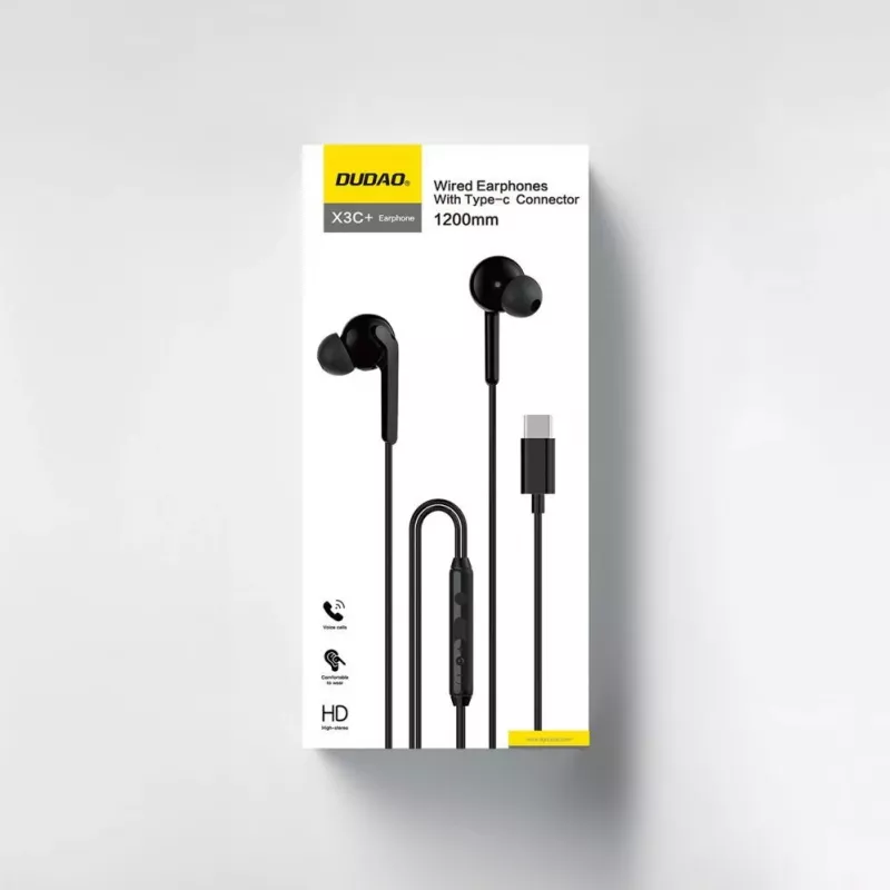 DUDAO Hi-Fi X3C+ káblové in-ear slúchadlá s mikrofónom, 1,2 m, čierne