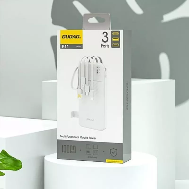 Dudao K11 10000mAh powerbanka s integrovanými káblami biela