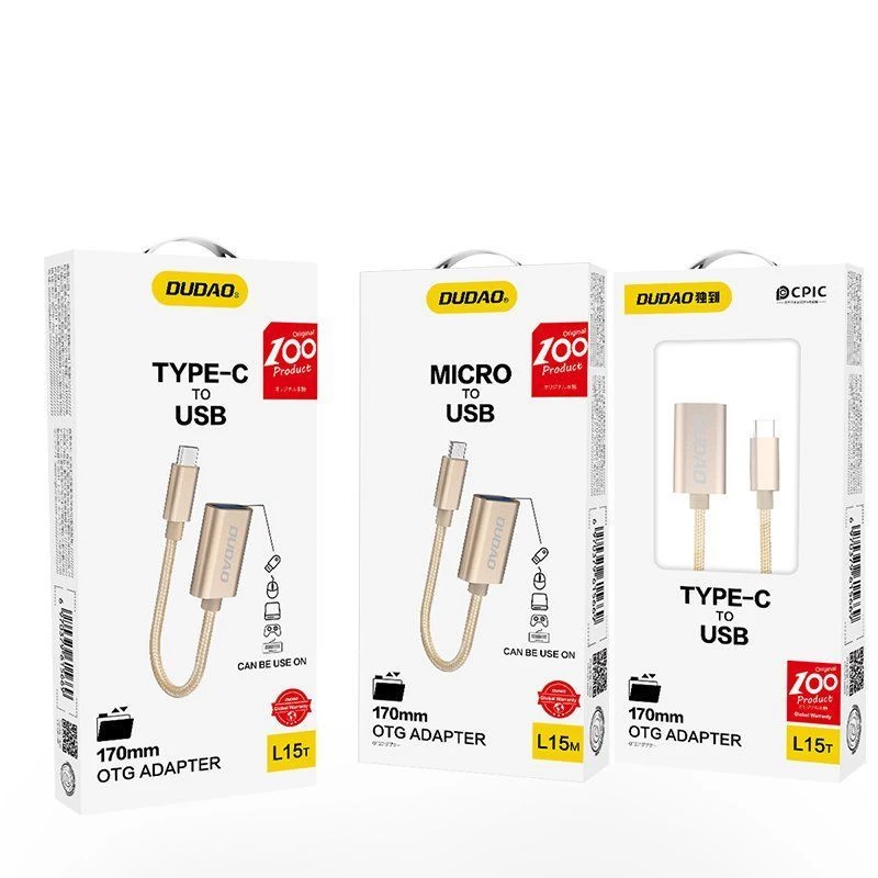 Dudao L15T OTG USB 2.0 na USB Type-C adaptérový kábel, sivá, 15 cm