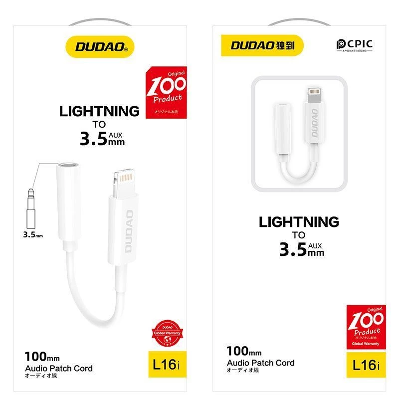 Dudao L16i audio adaptér Lightning na 3,5 mm biely