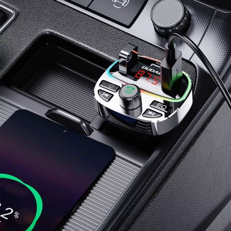 Dudao R2PRO+ auto FM-transmitter s PD25W Bluetooth 5.3 RGB nabíjacie porty - čierna a strieborná