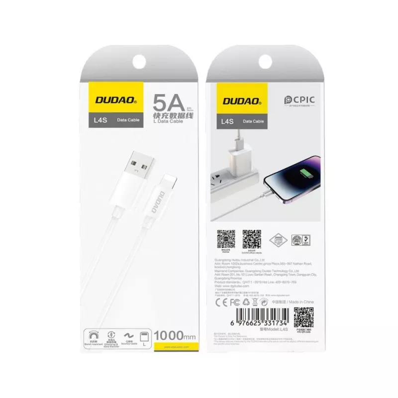 Dudao kábel USB-A na Lightning 1 m biely