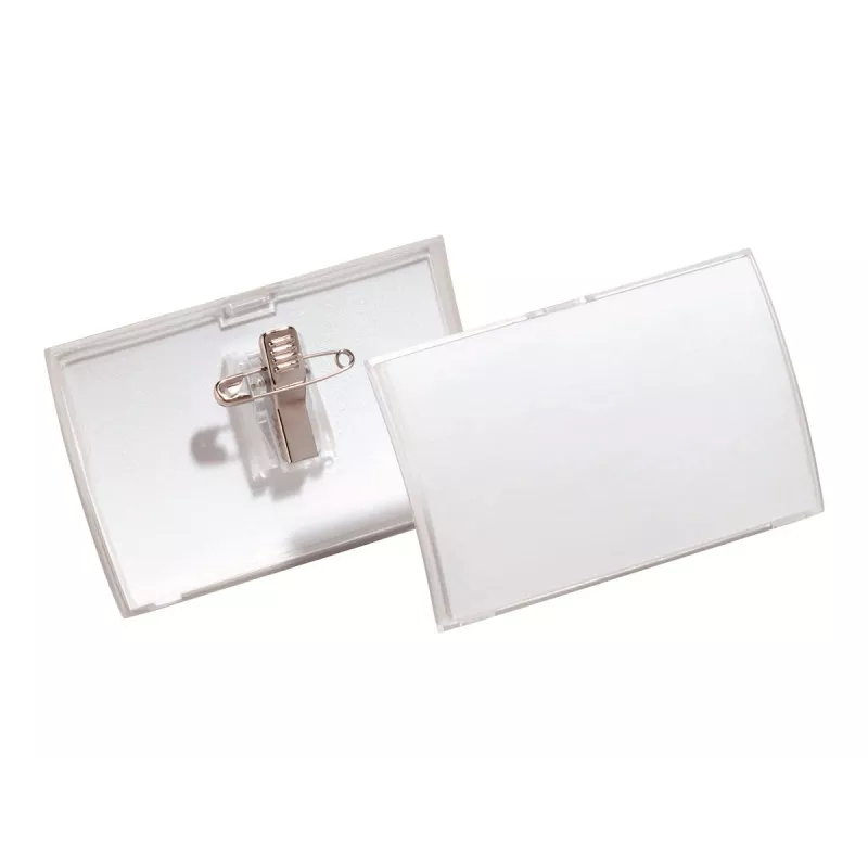 DURABLE CLICK FOLD držiak na menovky s kombinovanou sponou, 90 x 54 mm, transparentný, balenie 25 ks (821419)