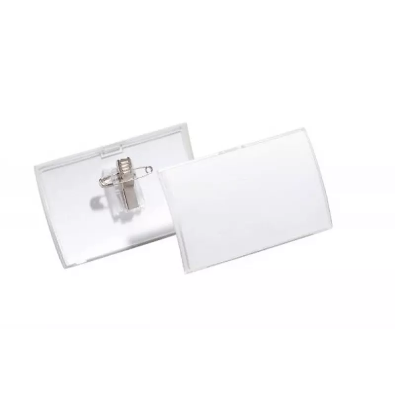 DURABLE CLICK FOLD držiak na menovky s kombinovanou sponou, 90 x 54 mm, transparentný, balenie 25 ks (821419)