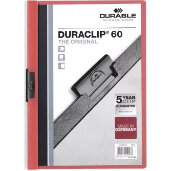 DURABLE DURACLIP 60 A4 zvierací spisový obal čierny s priehľadnou prednou stranou, kapacita 60 listov, protišmyková pružinová svorka, balenie 25 ks 220903