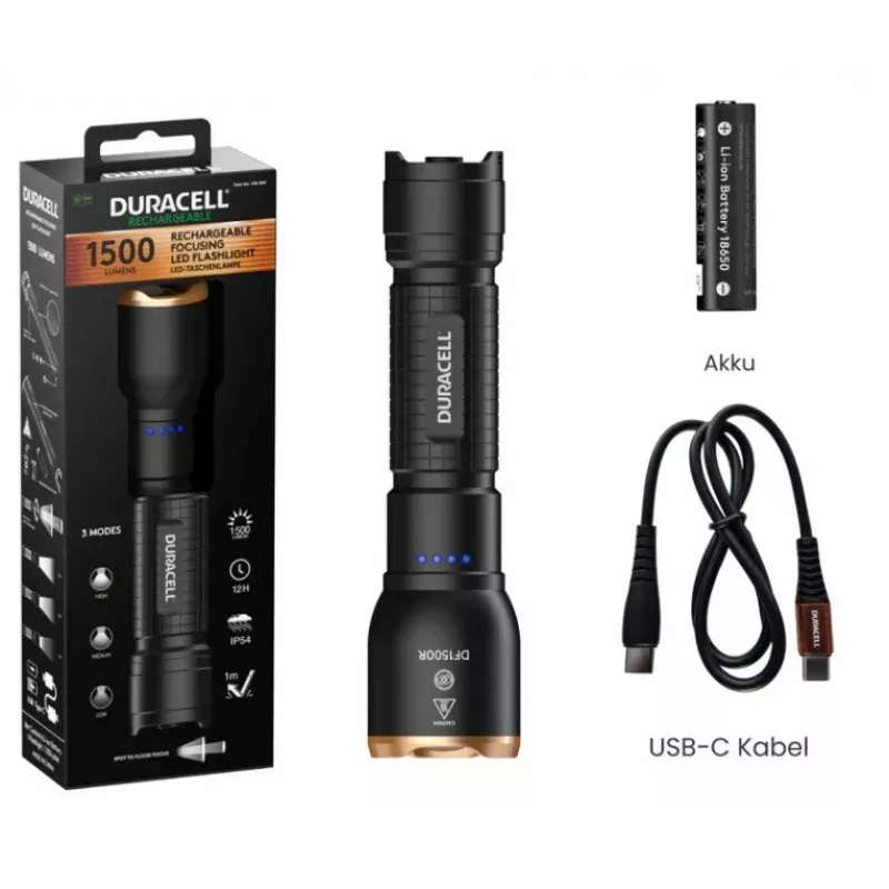Duracell DF1500R baterka čierna 1500 lúmenov