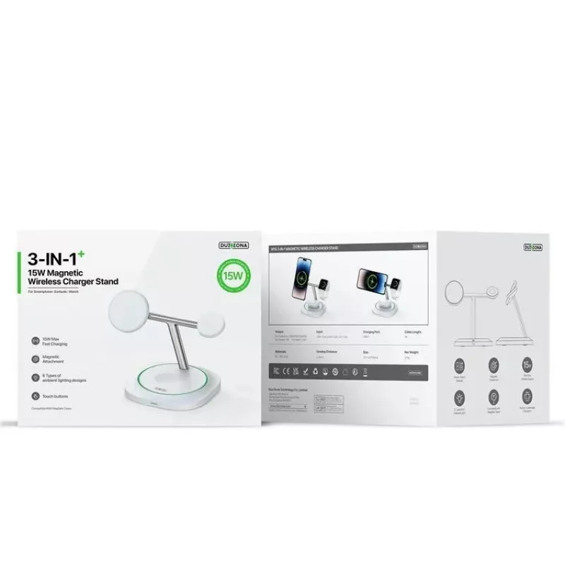 Duzzona W16 15W 3-in-1 magnetická bezdrôtová nabíjačka biela