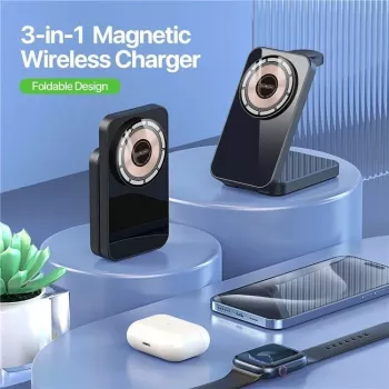 Duzzona W17 3-in-1 bezdrôtová nabíjačka stojan s MagSafe 15W čierna