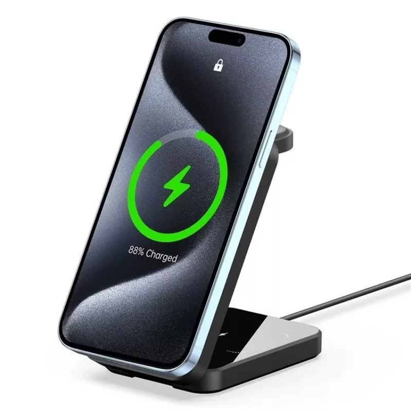 Duzzona W17 3-in-1 bezdrôtová nabíjačka stojan s MagSafe 15W čierna