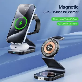 Duzzona W21 3-in-1 15W Wireless Charging Stand (Qi2 Certified) čierna