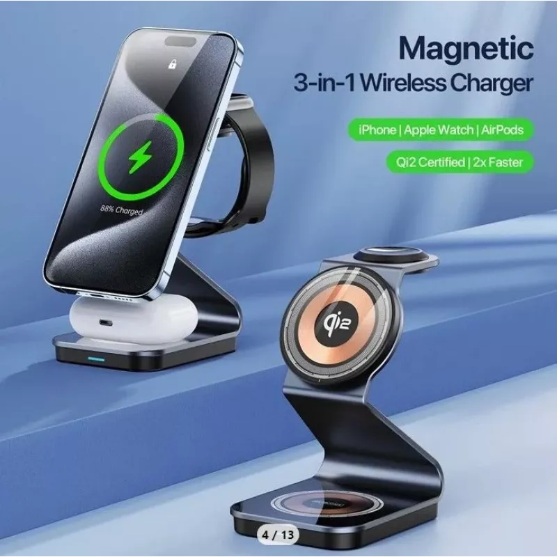Duzzona W21 3-in-1 15W Wireless Charging Stand (Qi2 Certified) čierna
