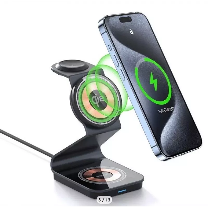 Duzzona W21 3-in-1 15W Wireless Charging Stand (Qi2 Certified) čierna
