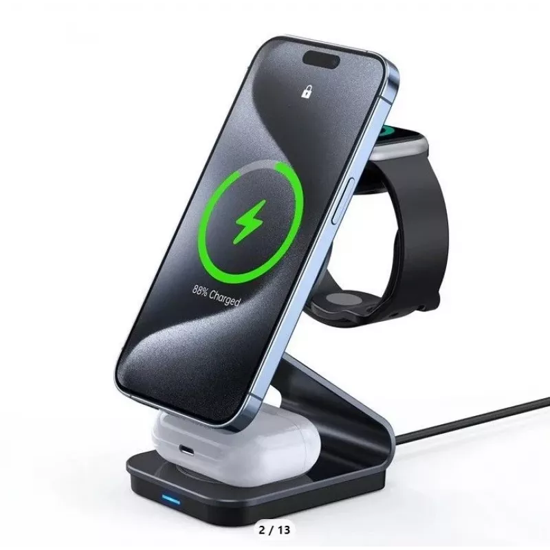 Duzzona W21 3-in-1 15W Wireless Charging Stand (Qi2 Certified) čierna