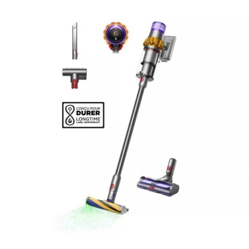 Dyson V15 Detect Absolute tyčový vysávač na batériu, ušľachtilá oceľ, 240AW, LCD displej, 60 min výdrž