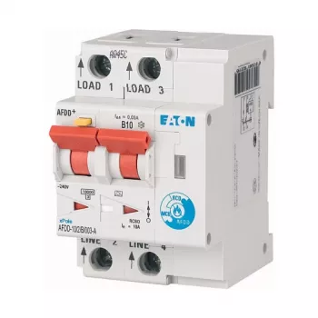 Eaton AFDD-10/2/B/003-A ochranné zariadenie proti poruchovému oblúku s RCBO, 2-pólové, 10 A, 30 mA, Type A, 230 V, 6 kA, DIN lišta, 2 moduly