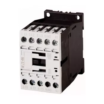 Eaton DILM12-10 výkonový stýkač – 230V AC cievka, 3-pólový + 1 NO, 12A AC-3, 5,5kW, IP20, montáž na lištu DIN