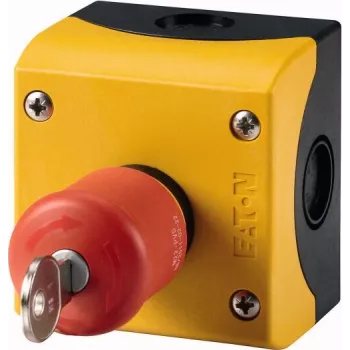 Eaton M22-PVS/KC11/IY núdzové zastavenie hríbikové tlačidlo s kľúčovým ovládaním, 1NC/1NO, 22,5 mm, IP66, červené