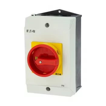 Eaton P1-25/I2/SVB/HI11 25A 3-pólový hlavný vypínač s núdzovým zastavením, povrchová montáž, IP65, červený/žltý