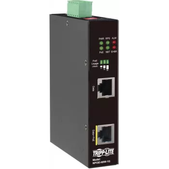 Eaton Tripp Lite Series priemyselný Gigabit PoE++ injektor, 60W, 802.3bt, Midspan, -40°C až 75°C, IP30, Dual 24-57VDC, DIN lišta, 1-port, čierny