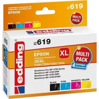Edding EDD-619 kompatibilná sada atramentových náplní High-Yield – čierna, cyan, magenta, žltá (balenie 4 ks, ekvivalent Epson 603XL) 18-619