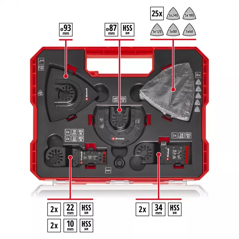 Einhell 708135 XL-PLUS-CASE BiM HSS sada príslušenstva pre multifunkčné náradie, 10 dielov