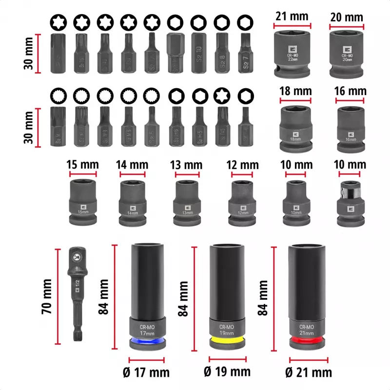 Einhell Impact Bit and Socket Set 1/2 inch 32-dielna v XL kufríku