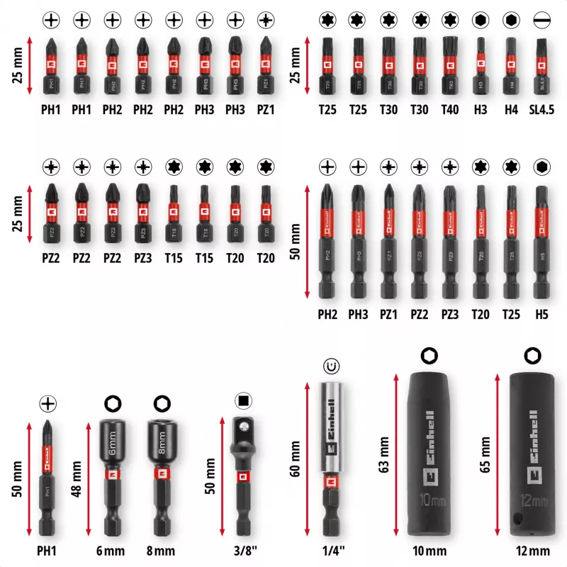 EINHELL-KWB Impact Bit & Socket Set v M-CASE, 39-dielna