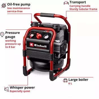 EINHELL Power X-Change akumulátorový kompresor SILENZZO 18/160, 18V (červená/čierna, bez batérie a nabíjačky)