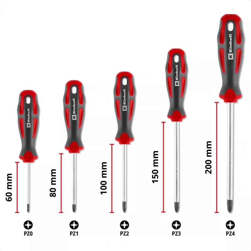 Einhell sada skrutkovačov PZ, 5-dielna (červená/čierna, ergonomické dvojkomponentové rukoväte)