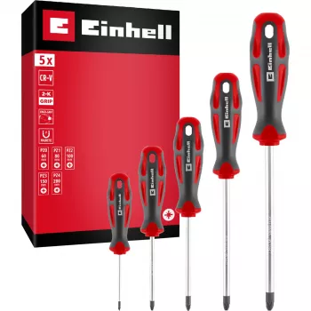 Einhell sada skrutkovačov PZ, 5-dielna (červená/čierna, ergonomické dvojkomponentové rukoväte)