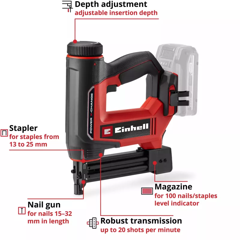 Einhell TE-CN 18/32 Li - Solo akumulátorová sponkovačka 18V Power X-Change (zariadenie bez batérie)