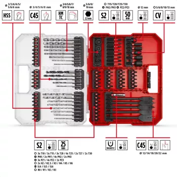EINHELL XL-CASE Impact sada bitov a vrtákov, 95-dielna, sada vrtákov a bitov
