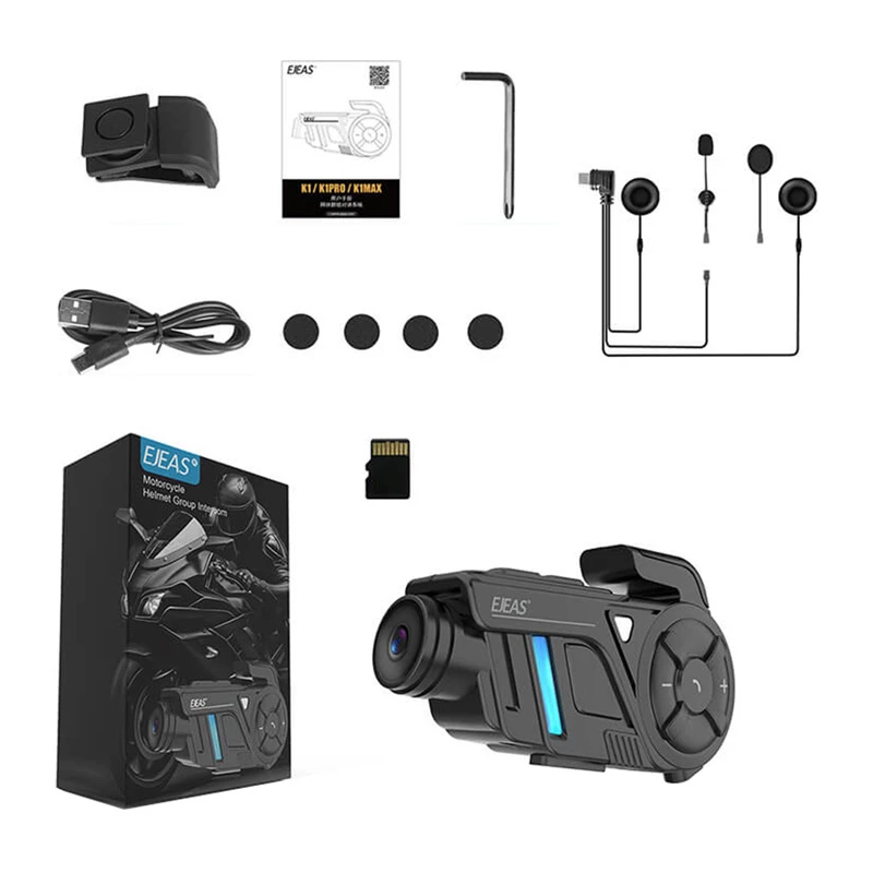 EJEAS K1Pro+ motocyklová interkom s 1080P rekordérom - samostatná interkom