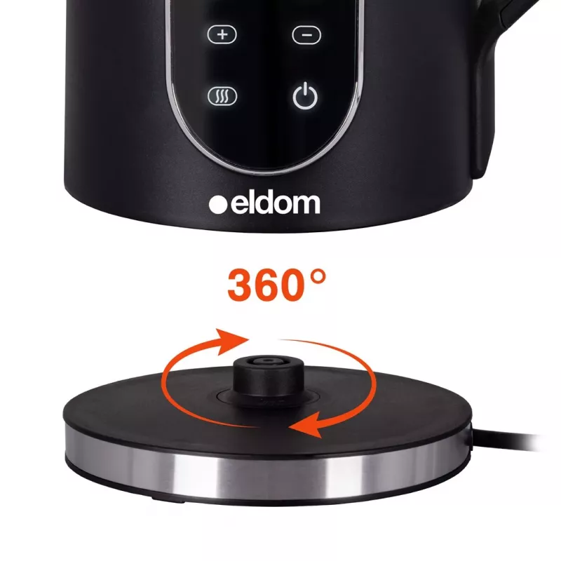 ELDOM C560 Nuvia bezdrôtová kanvica s reguláciou teploty, 1,7 l, 2200 W, LED displej, nerez/čierna