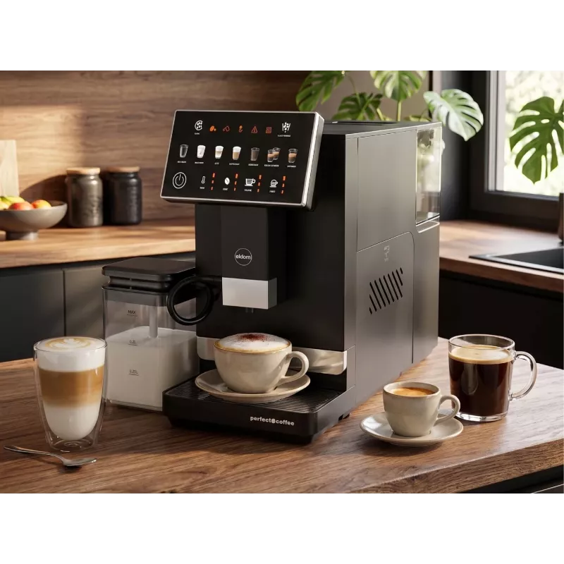 ELDOM ECA10 automatický kávovar s tlakom, 7 programov, 19 bar, 1450 W, 1,8 l nádrž na vodu, Bean-to-Cup, LCD, čierny