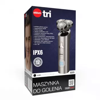 ELDOM G55 pánsky holiaci strojček rotačný s 3 plávajúcimi holiacimi hlavami, LCD displej, cestovná poistka, mokré & suché holenie, nabíjateľná batéria, čierny