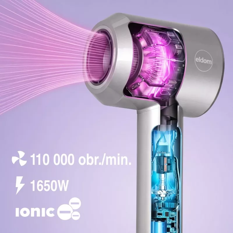 ELDOM HT280 sušič vlasov, 1650 W, sivý, 3 stupne ohrevu, 2 stupne fúkania, studený vzduch, koncentrátorová dýza, odnímateľný vzduchový filter, očko na zavesenie, ochrana proti prehriatiu, 1,8 m kábel