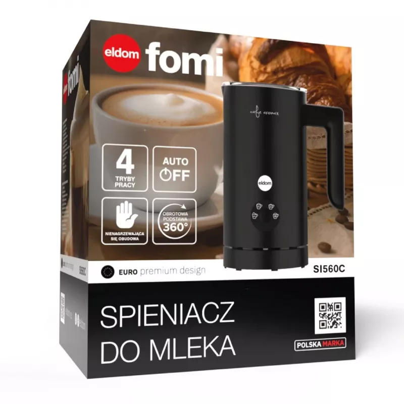 ELDOM SI560C šľahač mlieka čierna - 500W automatické teplé a studené šľahanie, 300 ml ohrev, nerezová oceľ