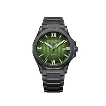 EMILE CHOURIET pánske automatické chronografové hodinky 41mm čierny ciferník čierny kožený remienok 081172GHHE8H