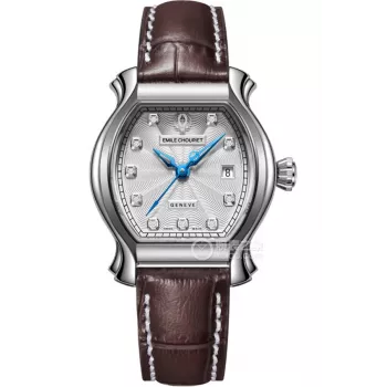 EMILE CHOURIET dámske automatické hodinky 1911 28mm strieborný ciferník hnedý kožený remienok