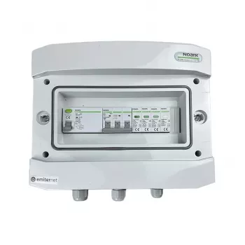 EMITER rozvádzač pripojený AC hermetický IP65 EMITTER s prepäťovou ochranou AC Noark Typ 1+2, 10A 3-fázový, RCD Typ A 40A/300mA
