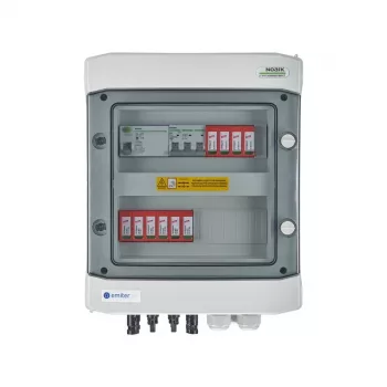EMITER Rozvádzač pripojený DCAC Hermetic IP65 EMITTER so zvodičom prepätia DC Dehn 1000V Typ 2, 2 x PV-string, 2 x MPPT // og. AC Dehn Typ 2, 16A 3-fáza, RCD Typ A 40A/300mA