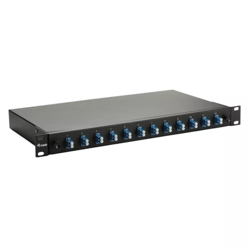 Equip 12-portová optická zváracá krabica, LC Duplex, OS2 Singlemode, 1U rackmontáž, osadená, čierna