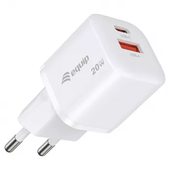 Equip 2-portová USB-C PD3.0/USB-A GaN nástenná nabíjačka 20W, biela, balenie 25 kusov