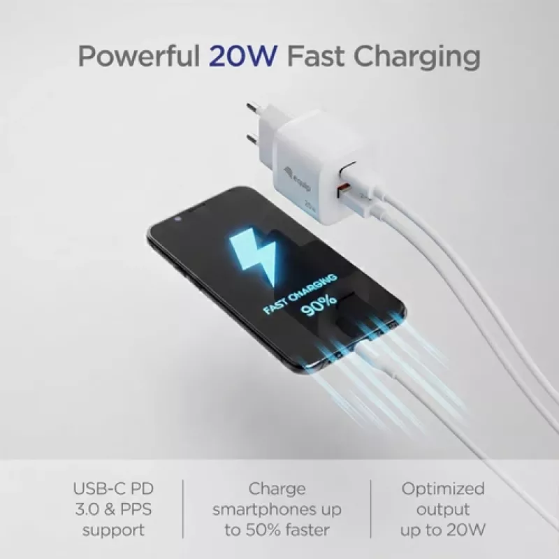 Equip 2-portová USB-C PD3.0/USB-A GaN nástenná nabíjačka 20W, biela, balenie 25 kusov