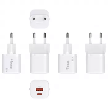 Equip 245526 2-port USB-C PD3.0 / USB-A GaN 20W nástenná nabíjačka, biela