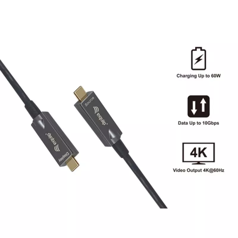 EQUIP 578203 USB-C na USB-C aktívny optický kábel 7,5 m 4K@60Hz 10Gbit/s PD 60 W čierny