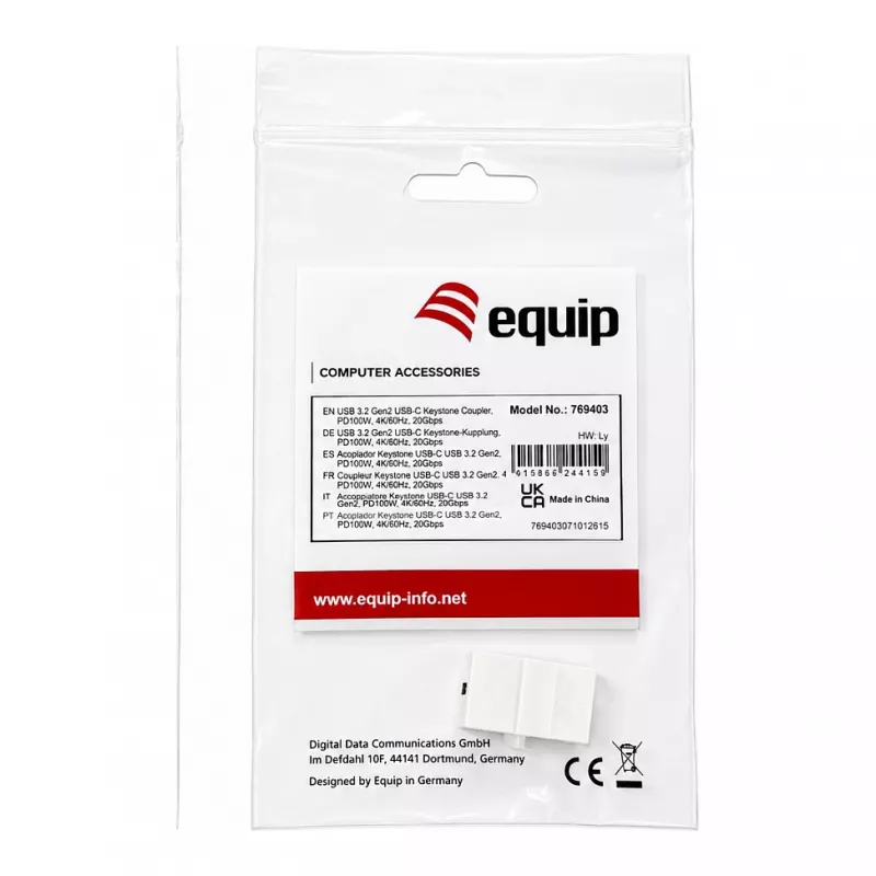 Equip Keystone Coupler USB 3.2 Gen 2 USB-C na USB-C konektor samica na samicu, biela
