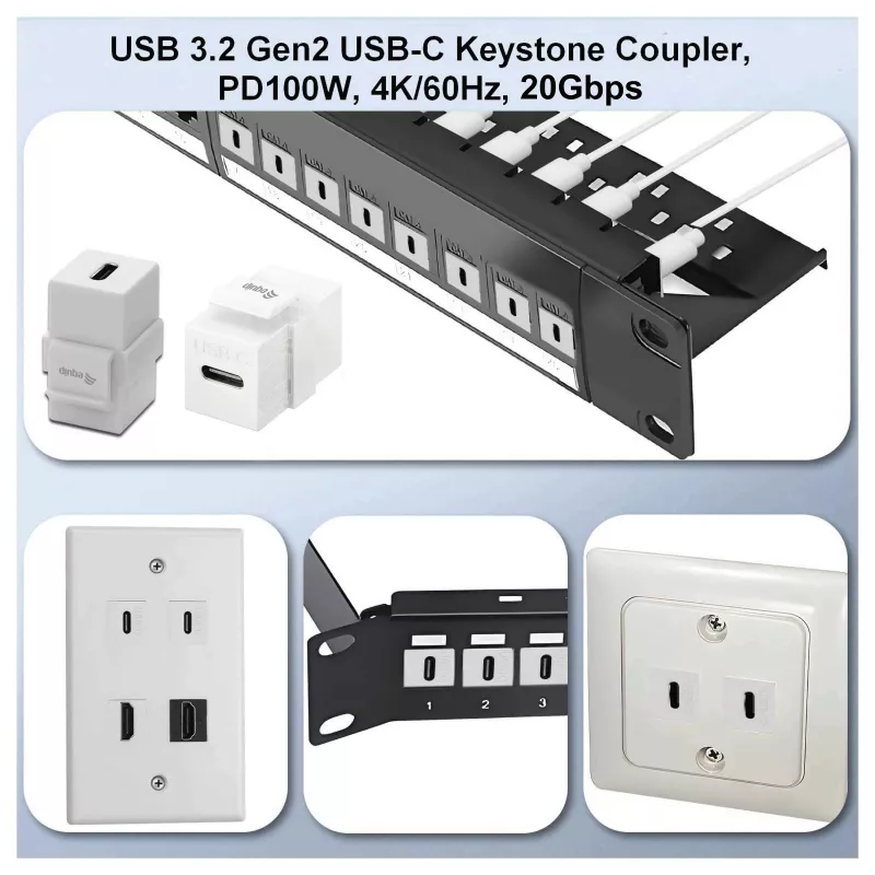 Equip Keystone Coupler USB 3.2 Gen 2 USB-C na USB-C konektor samica na samicu, biela