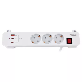 Equip predlžovacia lišta CEE 7/7 90° na 3x Schuko / 2x USB-C + USB-A, biela, 1,5m